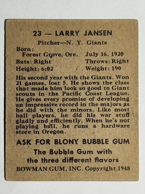 1948 Bowman #23 Larry Jansen RC (VG)