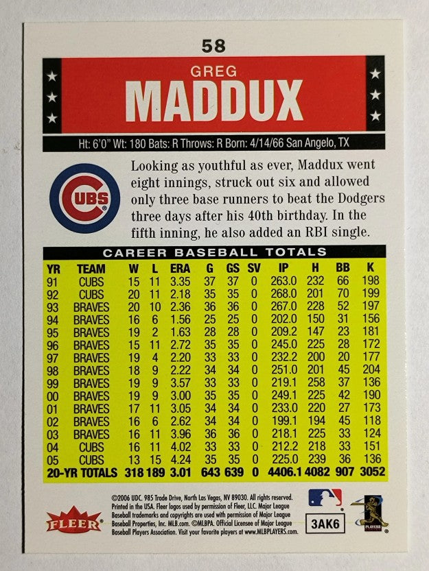 2006 Fleer Tradition #58 Greg Maddux