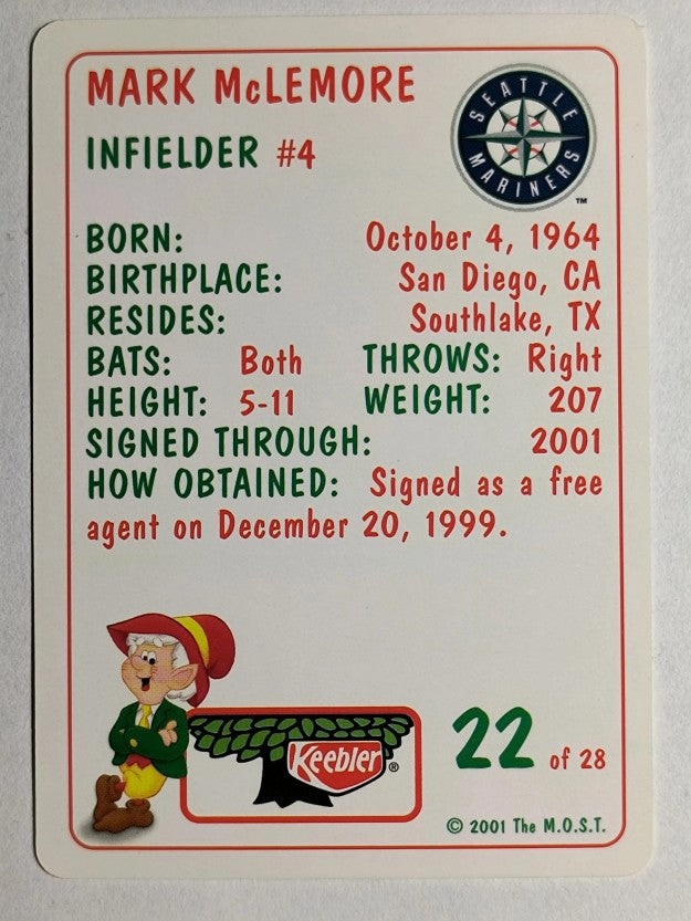 2001 Mariners Keebler #22 Mark McLemore