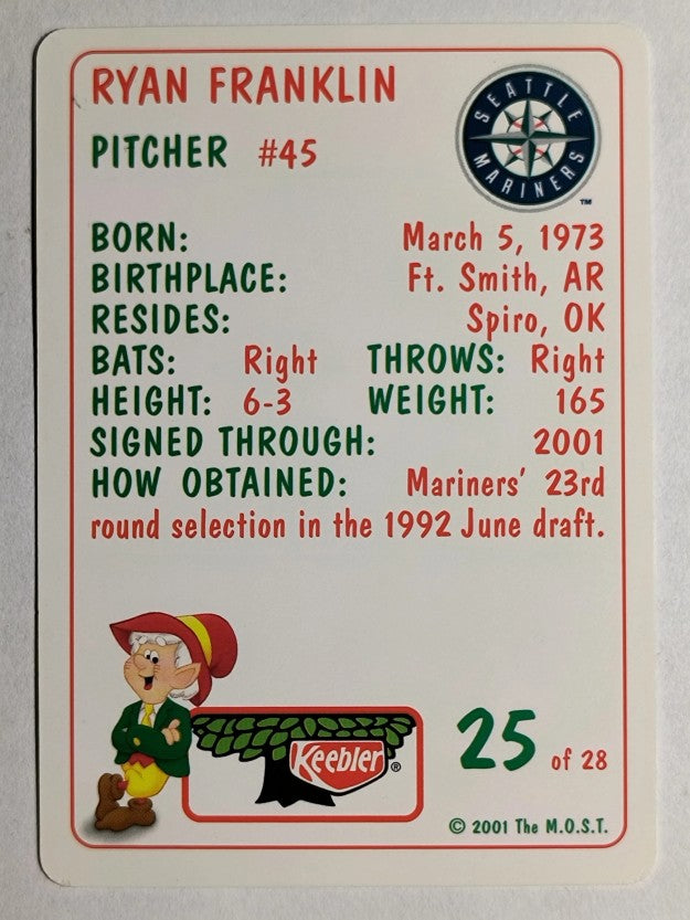 2001 Mariners Keebler #25 Ryan Franklin