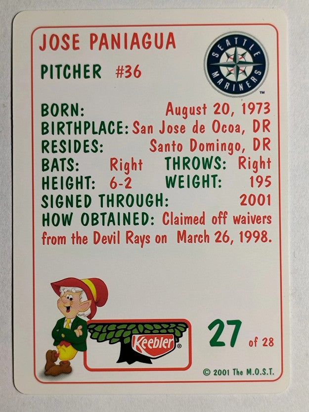 2001 Mariners Keebler #27 Jose Paniagua