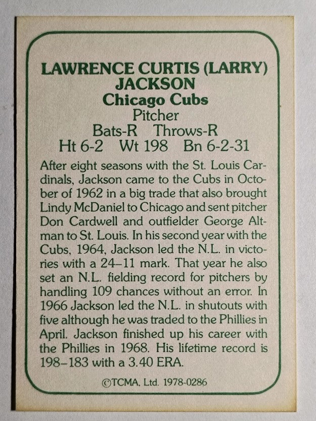 1978 TCMA 60'S I #286 Larry Jackson (EXMT)