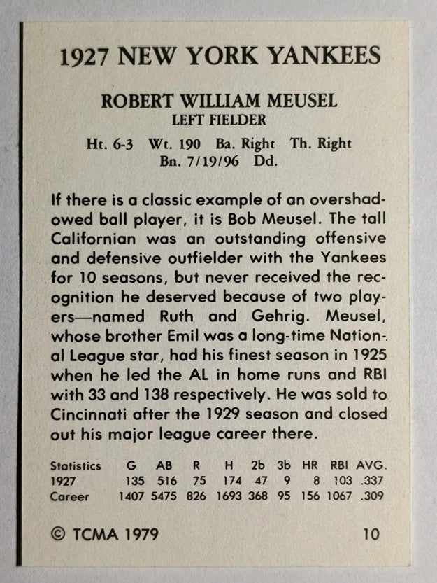 1979 Yankees 1927 TCMA #10 Bob Meusel (NM)