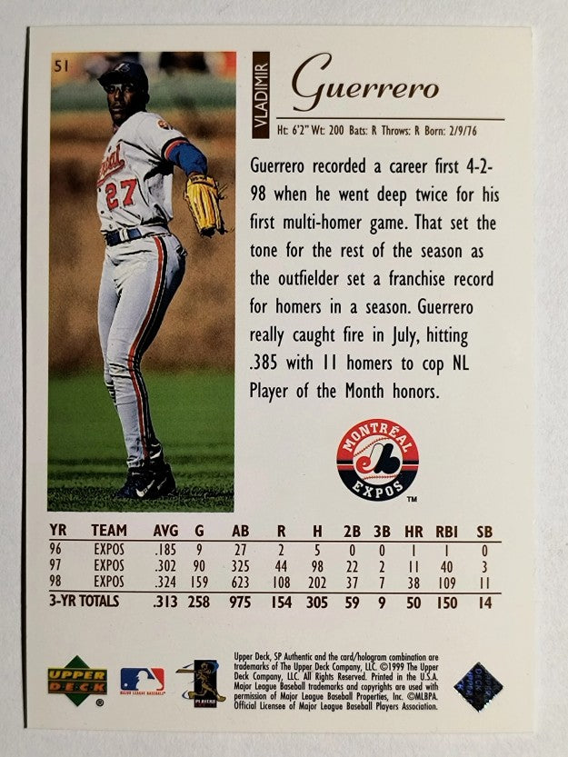 1999 SP Authentic #51 Vladimir Guerrero