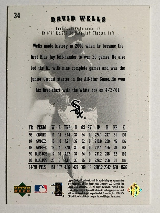 2001 SP Authentic #34 David Wells