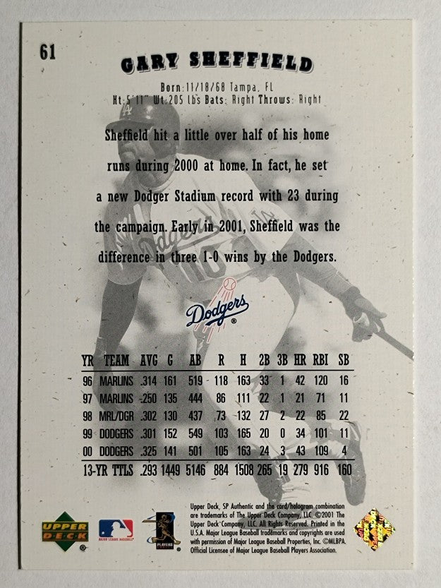 2001 SP Authentic #61 Gary Sheffield