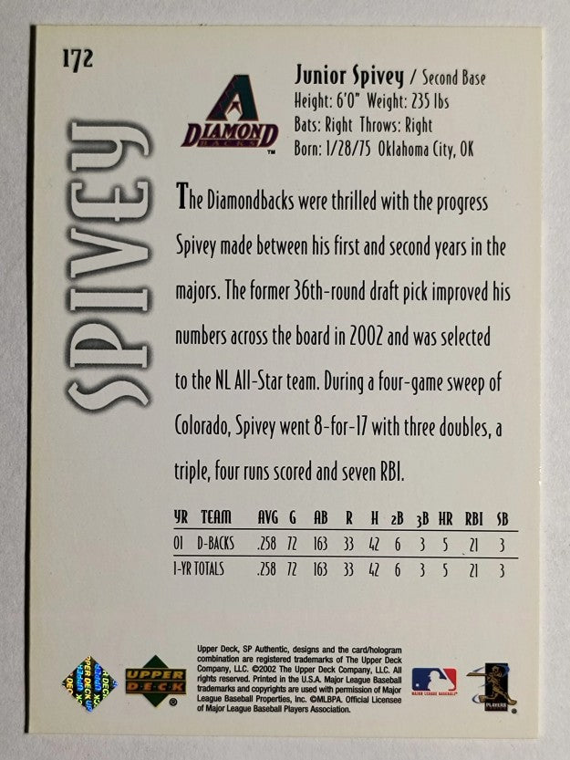 2002 SP Authentic #172 Junior Spivey