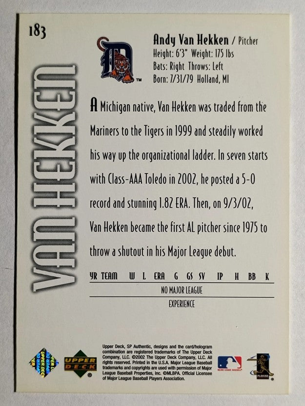 2002 SP Authentic #183 Andy Van Hekken