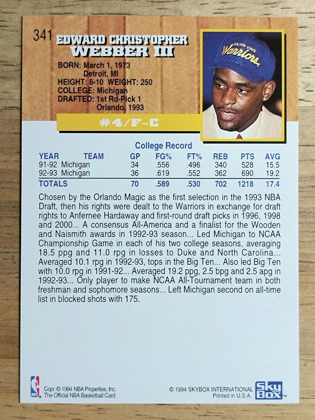 1993-94 Hoops #341 Chris Webber RC