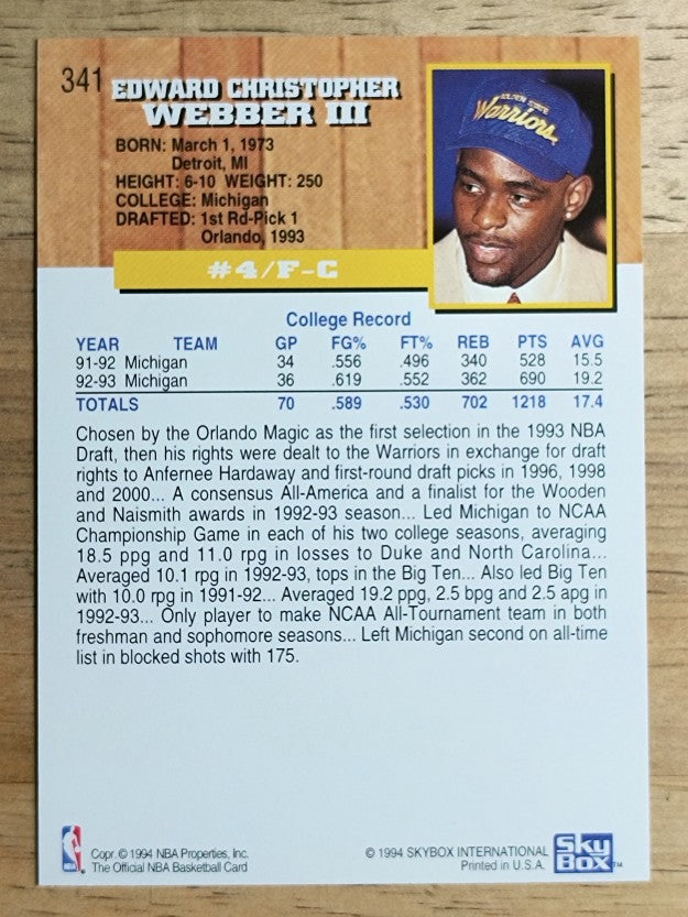 1993-94 Hoops #341 Chris Webber RC