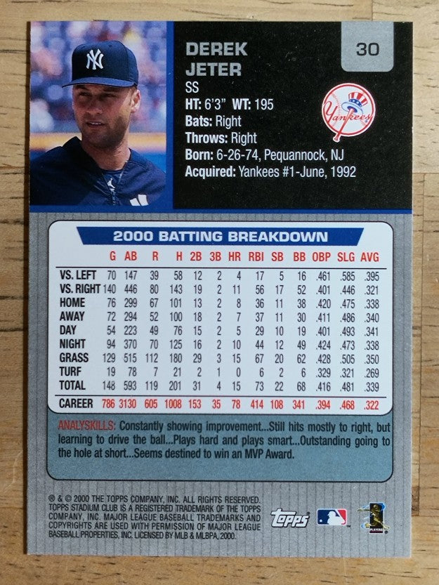 2001 Stadium Club #30 Derek Jeter