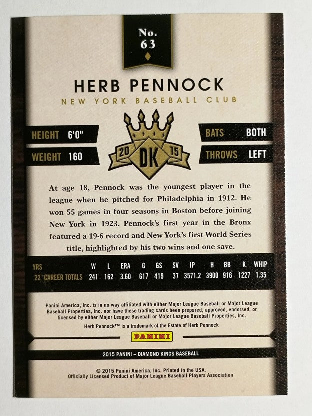 2015 Diamond Kings #63 Herb Pennock