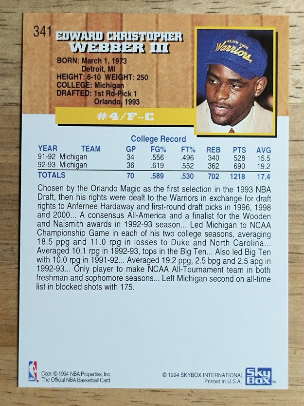 1993-94 Hoops #341 Chris Webber RC