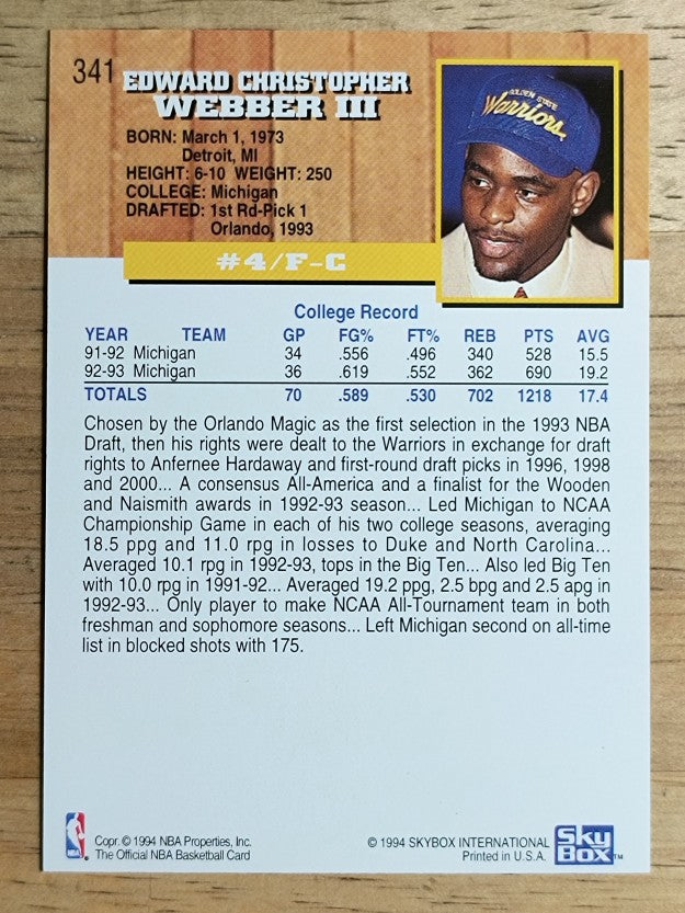 1993-94 Hoops #341 Chris Webber RC