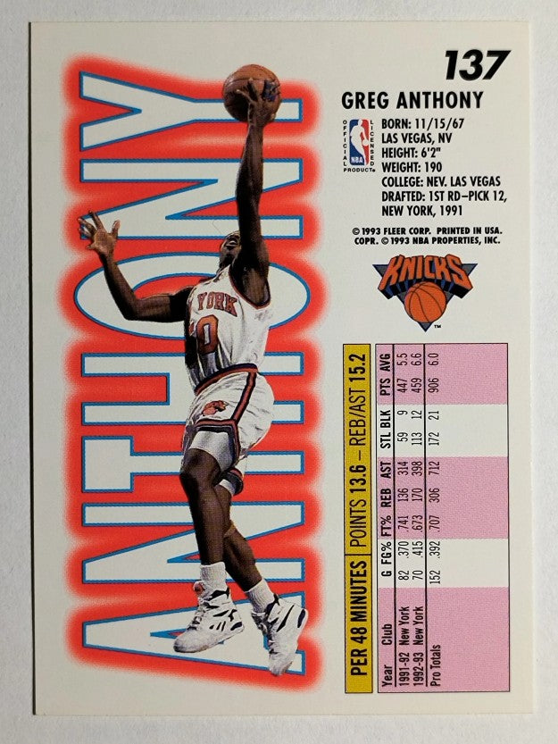 1993-94 Fleer #137 Greg Anthony