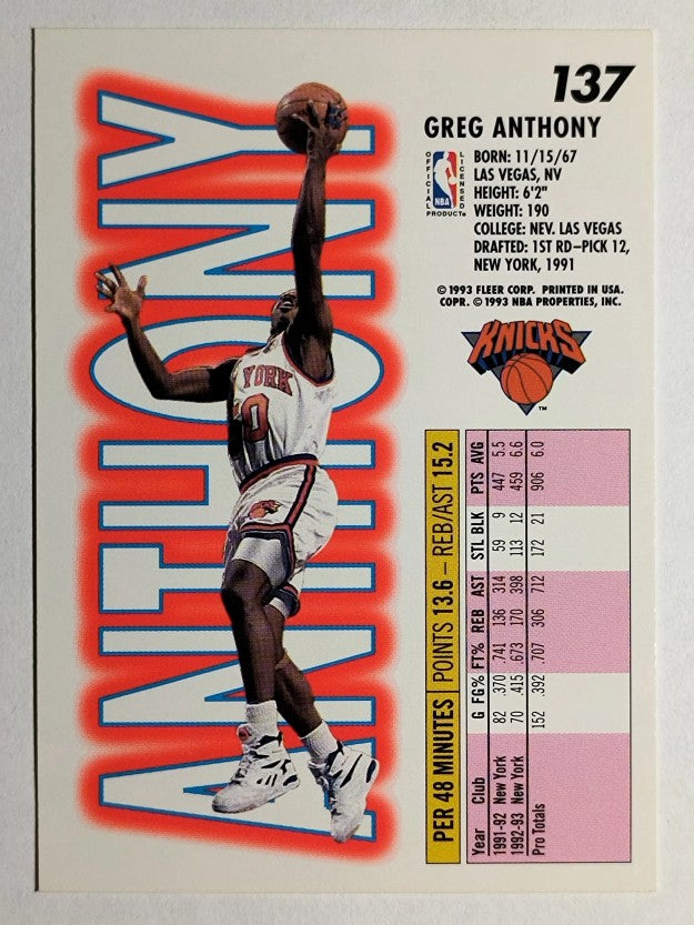 1993-94 Fleer #137 Greg Anthony