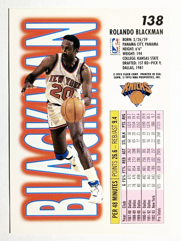 1993-94 Fleer #138 Rolando Blackman