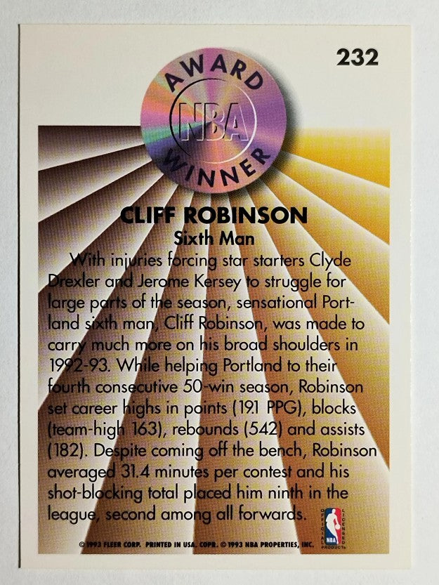 1993-94 Fleer #232 Clifford Robinson AW