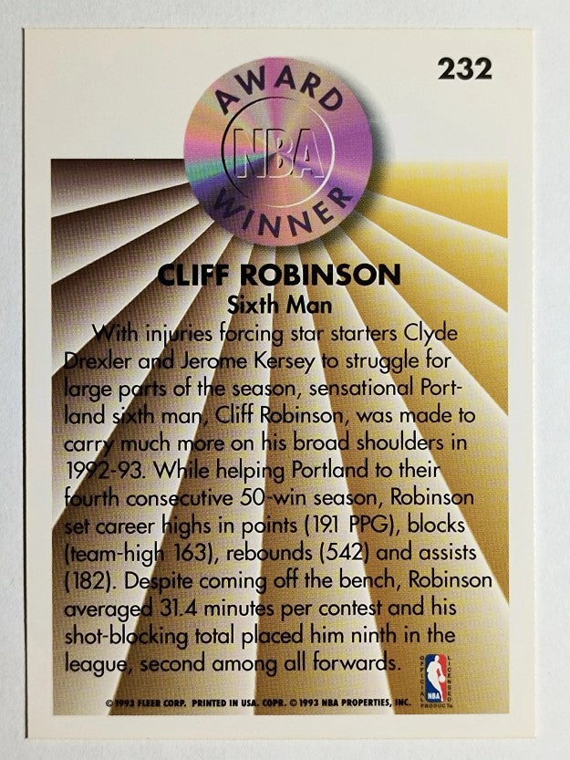 1993-94 Fleer #232 Clifford Robinson AW