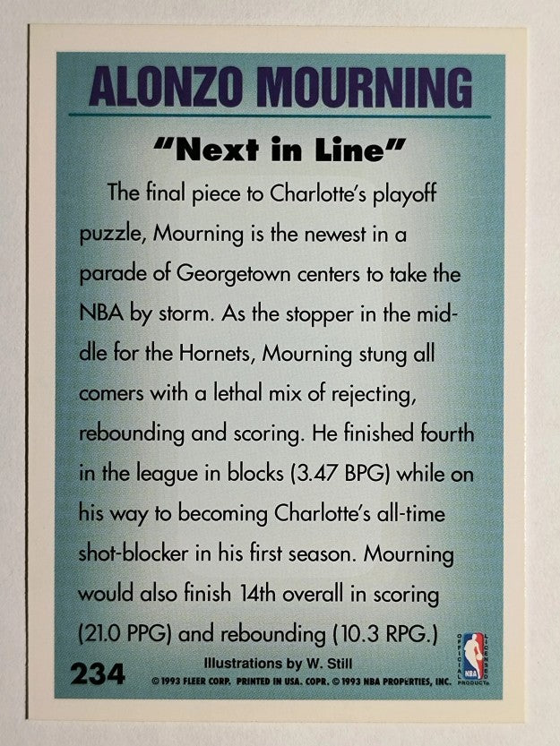 1993-94 Fleer #234 Alonzo Mourning PV