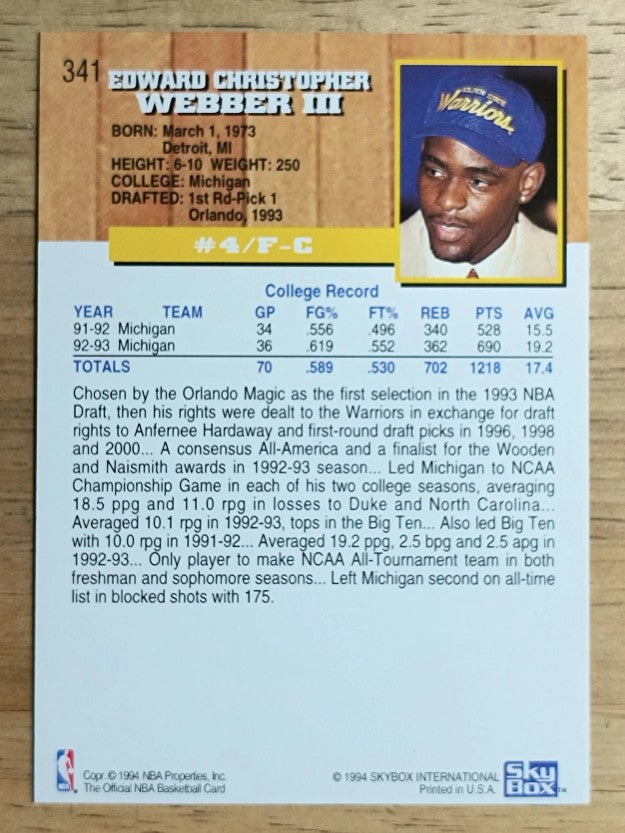 1993-94 Hoops #341 Chris Webber RC