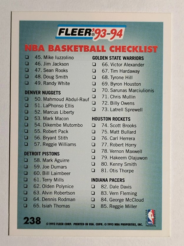 1993-94 Fleer #238 Checklist 1-85