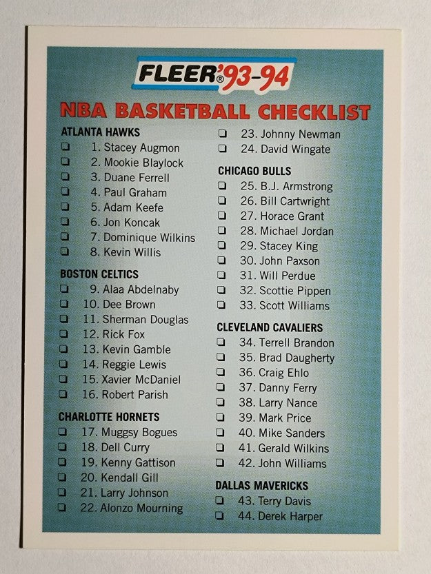 1993-94 Fleer #238 Checklist 1-85