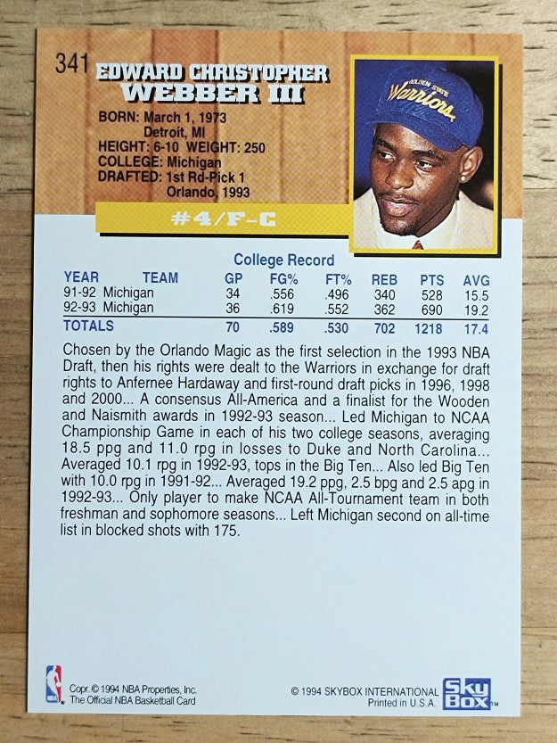 1993-94 Hoops #341 Chris Webber RC