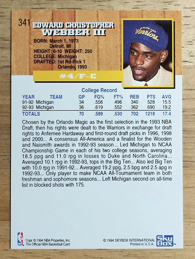 1993-94 Hoops #341 Chris Webber RC