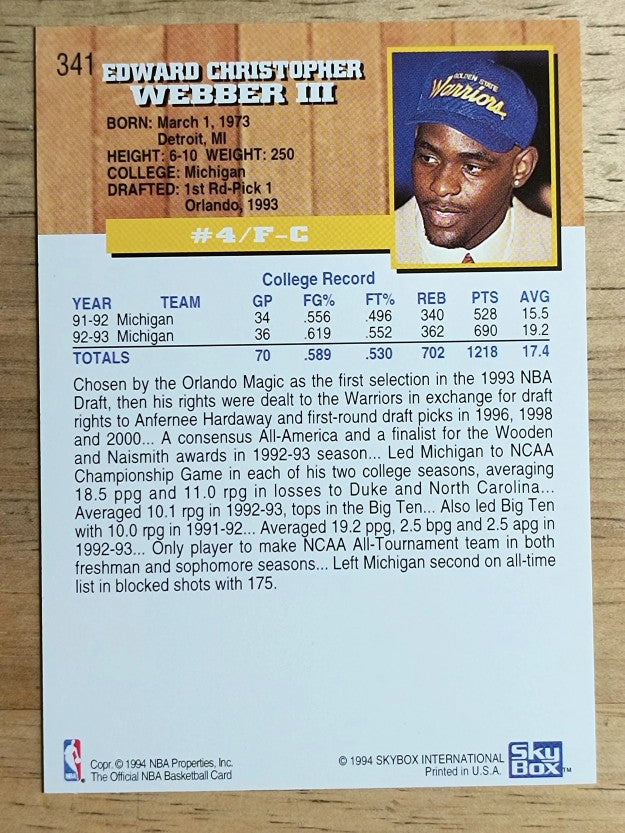 1993-94 Hoops #341 Chris Webber RC