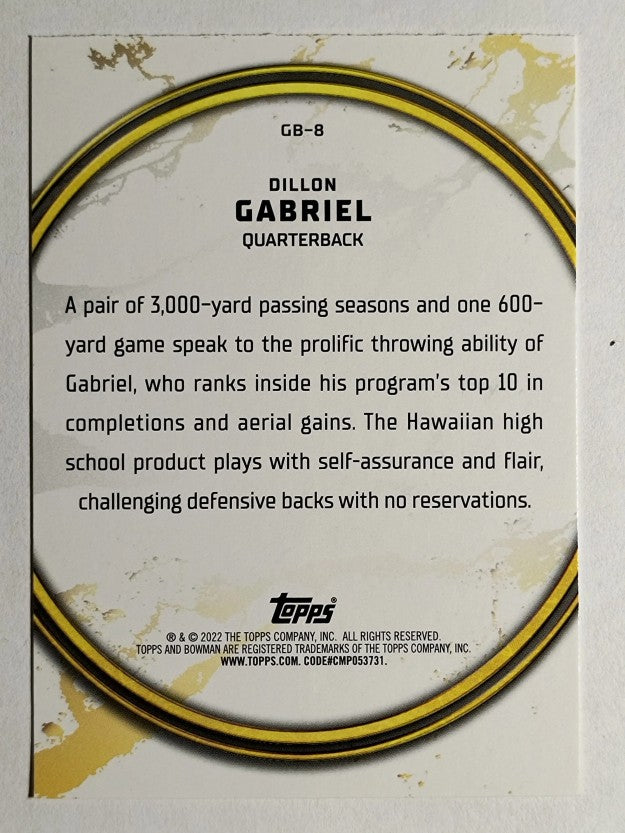 2022 Bowman University Golden Boy #GB8 Dillon Gabriel