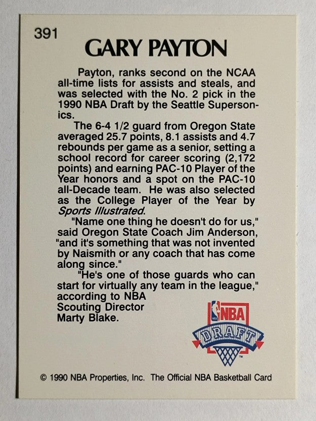 1990-91 Hoops #391 Gary Payton LS RC (EXMT)