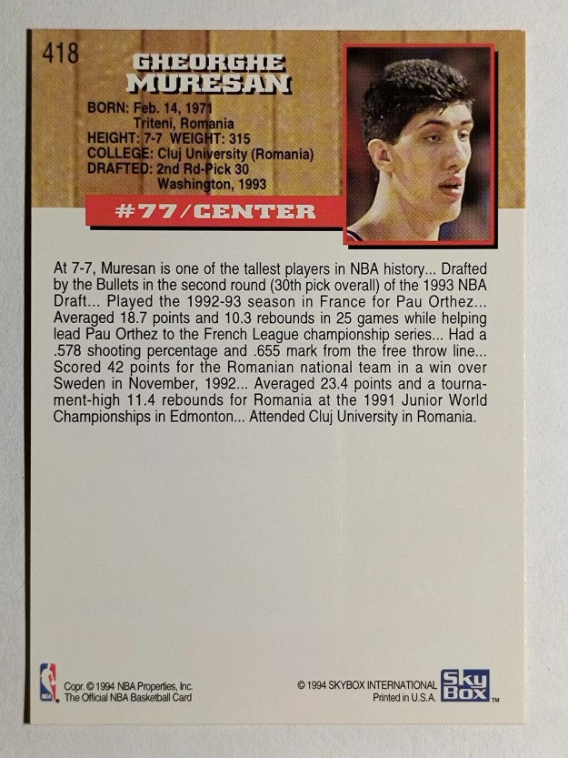1993-94 Hoops #418 Gheorghe Muresan RC