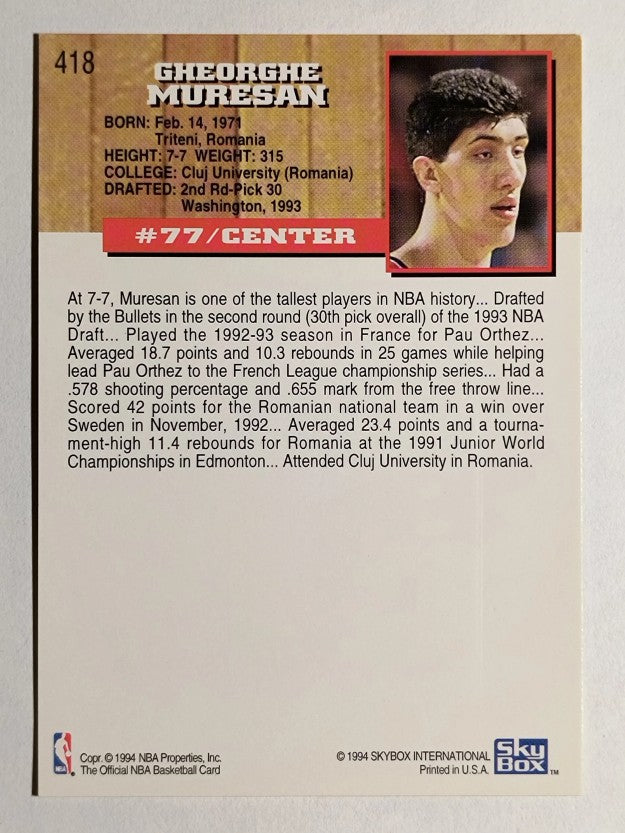 1993-94 Hoops #418 Gheorghe Muresan RC