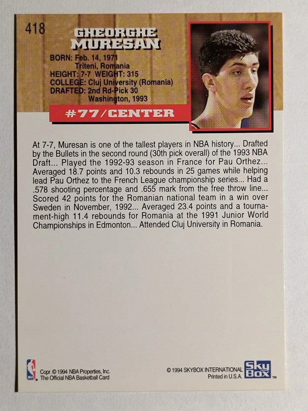 1993-94 Hoops #418 Gheorghe Muresan RC