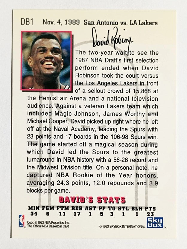 1993-94 Hoops David's Best #DB1 David Robinson/Vs. Lakers