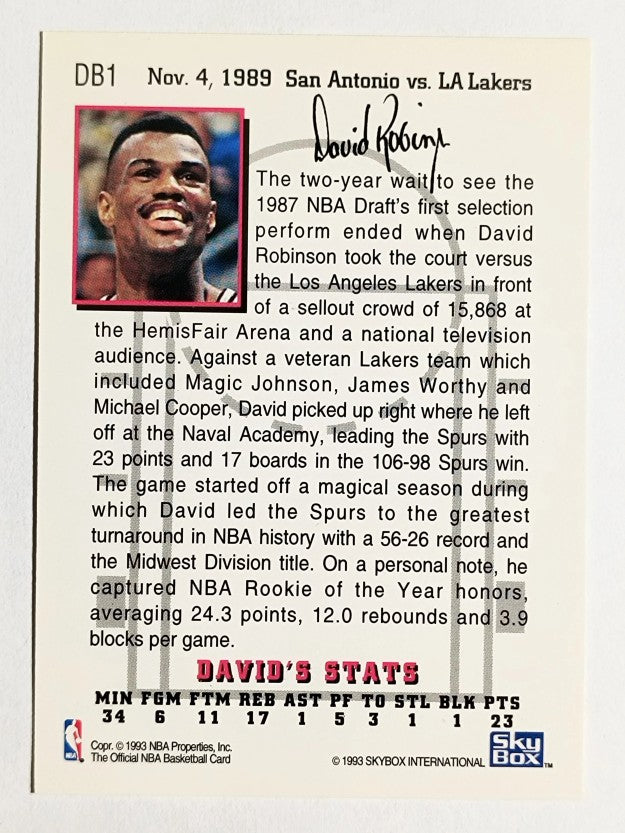 1993-94 Hoops David's Best #DB1 David Robinson/Vs. Lakers