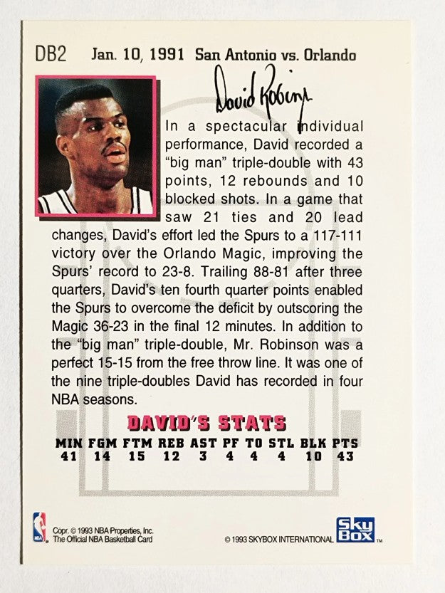 1993-94 Hoops David's Best #DB2 David Robinson/Vs. Magic