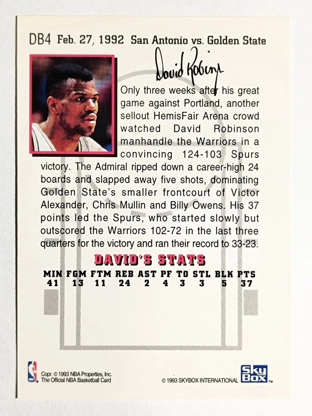 1993-94 Hoops David's Best #DB4 David Robinson