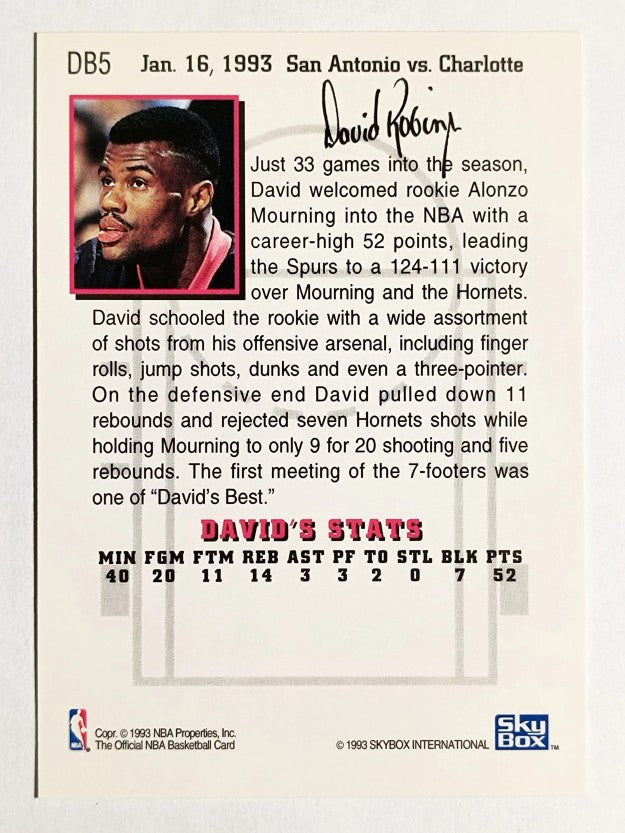 1993-94 Hoops David's Best #DB5 David Robinson/Vs. Hornets