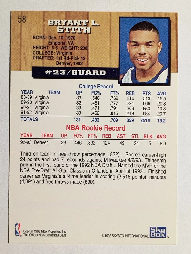 1993-94 Hoops Fifth Anniversary Gold #58 Bryant Stith