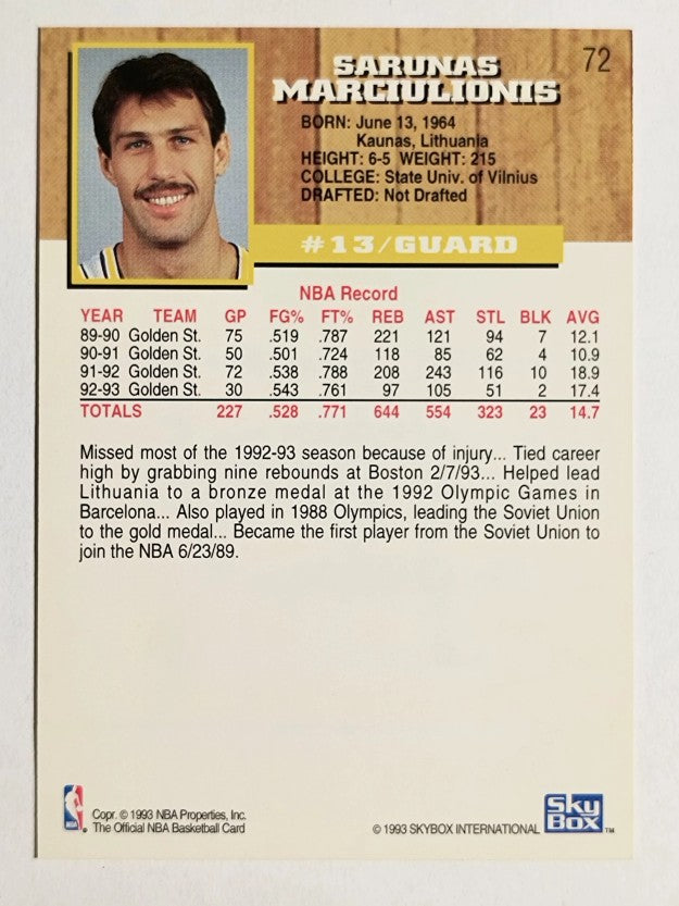 1993-94 Hoops Fifth Anniversary Gold #72 Sarunas Marciulionis (NM)