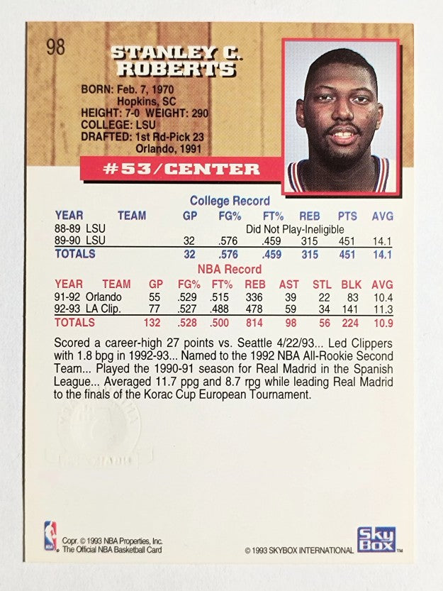 1993-94 Hoops Fifth Anniversary Gold #98 Stanley Roberts