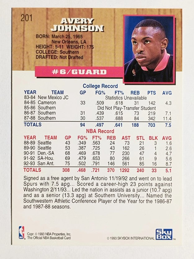 1993-94 Hoops Fifth Anniversary Gold #201 Avery Johnson