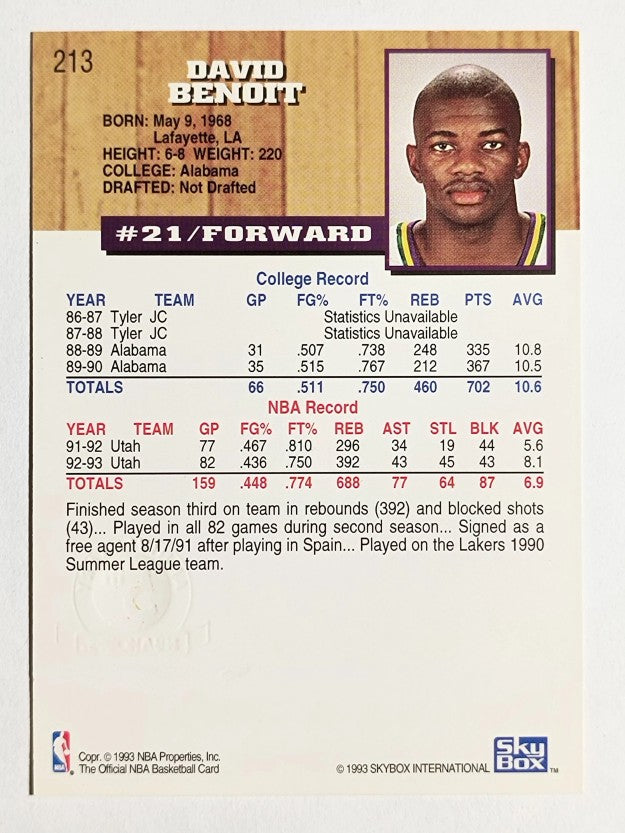 1993-94 Hoops Fifth Anniversary Gold #213 David Benoit