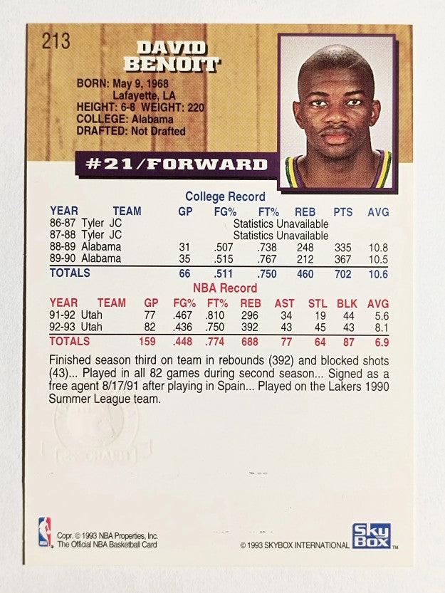 1993-94 Hoops Fifth Anniversary Gold #213 David Benoit