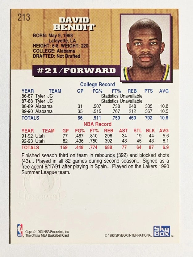 1993-94 Hoops Fifth Anniversary Gold #213 David Benoit