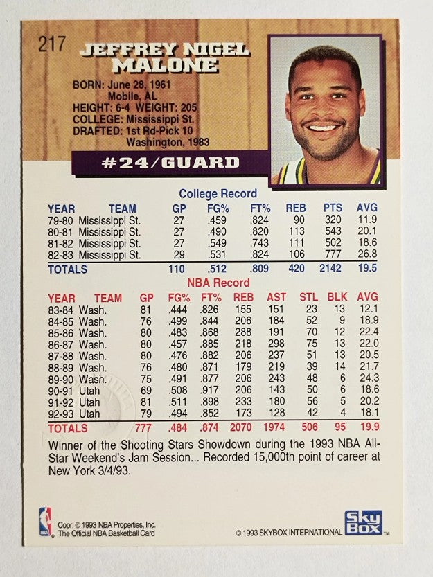 1993-94 Hoops Fifth Anniversary Gold #217 Jeff Malone