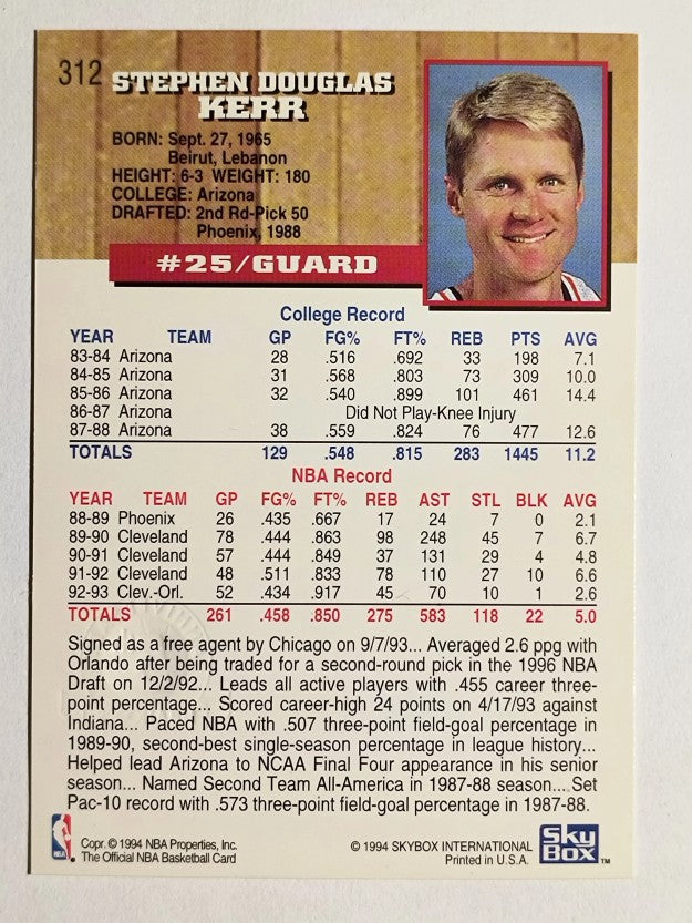 1993-94 Hoops Fifth Anniversary Gold #312 Steve Kerr