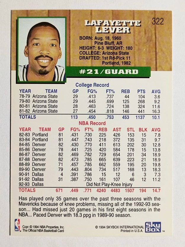 1993-94 Hoops Fifth Anniversary Gold #322 Fat Lever